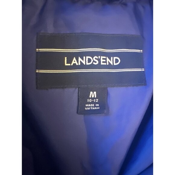 Lands End Womans Puffer Jacket Med Blue Polyester Down Feather Warm Winter Coat - Picture 2 of 4